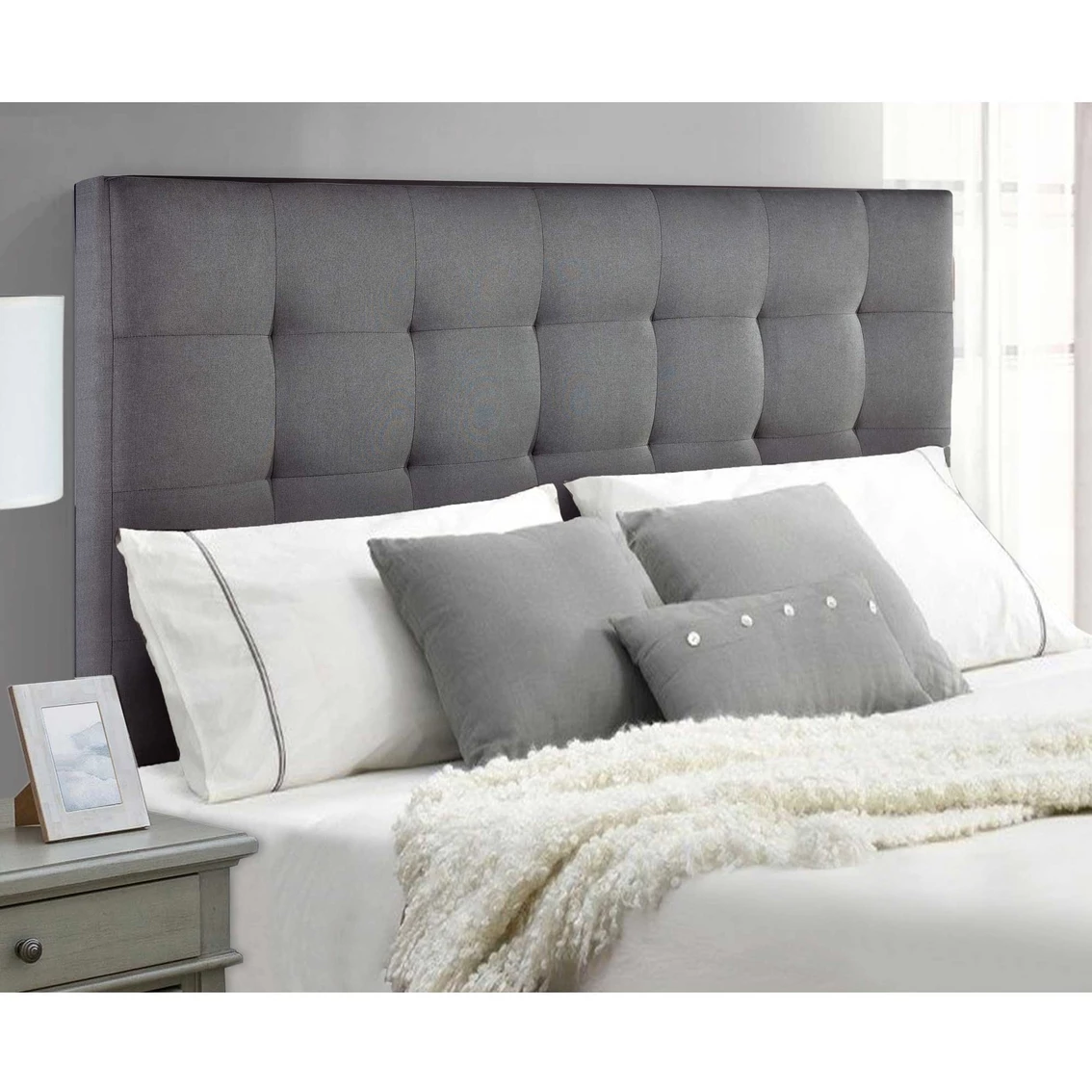Wholesale 😀 Accentrics Home Mid-Century Modern Grid Tufted Upholstered Headboard In Denim Blue 👏 4 Wholesale 😀 Accentrics Home Mid-Century Modern Grid Tufted Upholstered Headboard In Denim Blue 👏 - Image 2