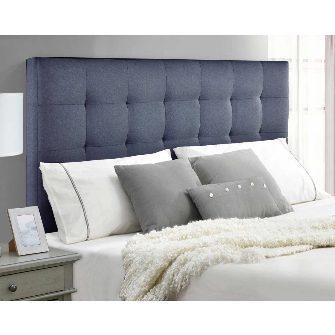 Wholesale 😀 Accentrics Home Mid-Century Modern Grid Tufted Upholstered Headboard In Denim Blue 👏 5 Wholesale 😀 Accentrics Home Mid-Century Modern Grid Tufted Upholstered Headboard In Denim Blue 👏 - Image 3