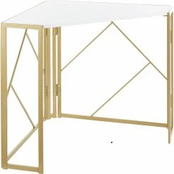 Deals 😀 LumiSource Folia Corner Desk In Goldtone Metal And White Wood 🛒