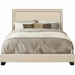 Coupon 🔔 Accentrics Home Upholstered Queen Bed With Nail Head Trim, Cream 🌟
