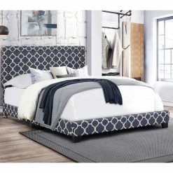 Best Pirce 🎉 Accentrics Home Quatrefoil Upholstered Bed With Double Nail Head Trim ✨