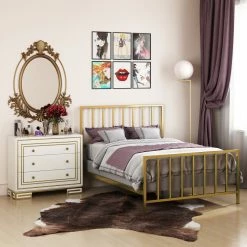 Cheapest ❤️ Accentrics Home Metallic Gold Slat Metal Bed 👏 -furniture Shop unnamed file 64